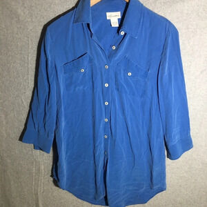 Womens Soft Surroundings Blouse Button Up Top Silk Office Work Career Wear